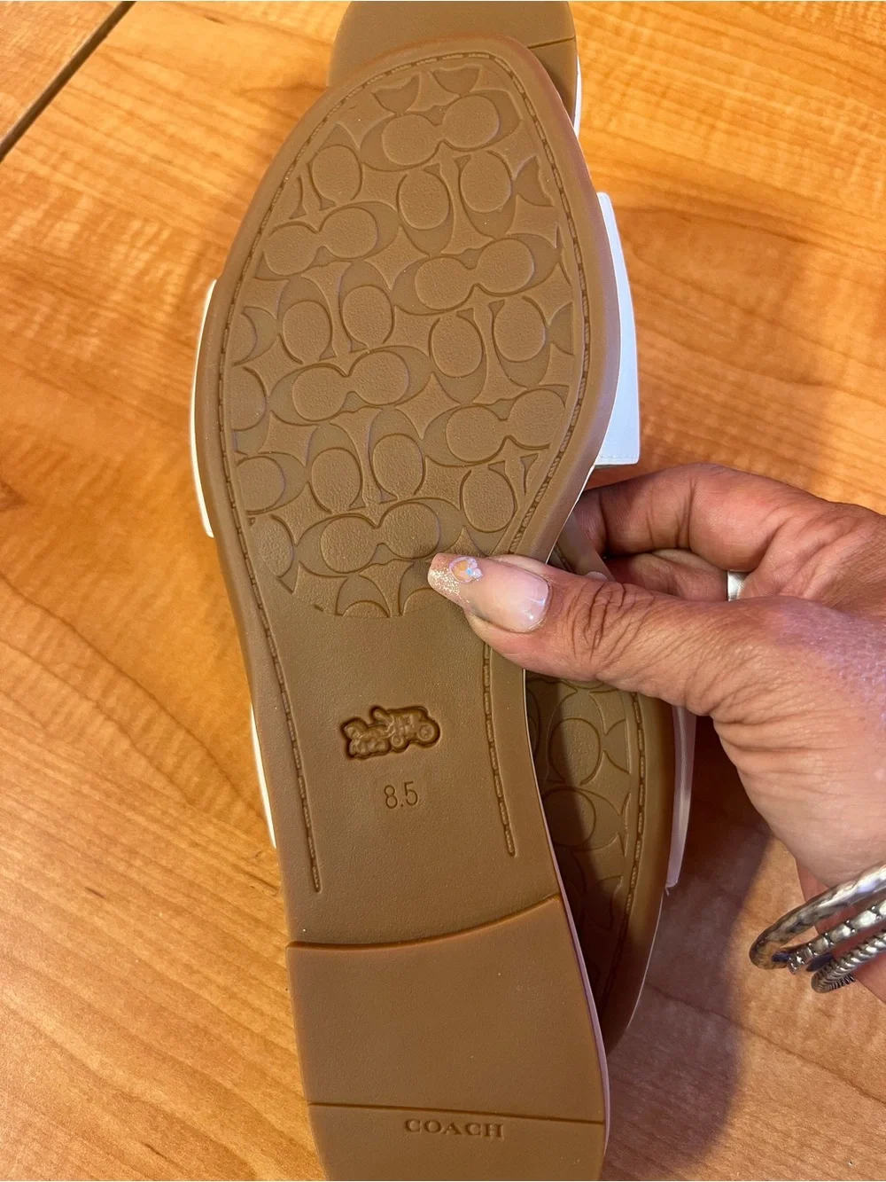 Coach White Leather Double Band Slide with Gold Logo
